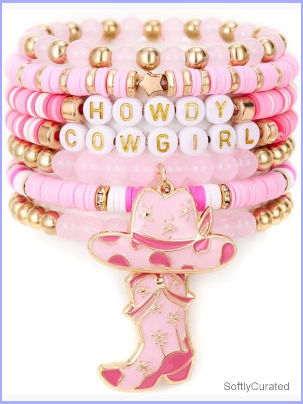 Western Cowgirl Stretch Stackable Bracelets Beaded Heishi Rodeo Charm Set